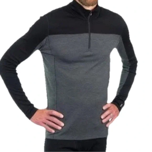 Smartwool Mens Merino 250 1/4 Zip Baselayer Size Large Black Gray Lightweight - Picture 4 of 15
